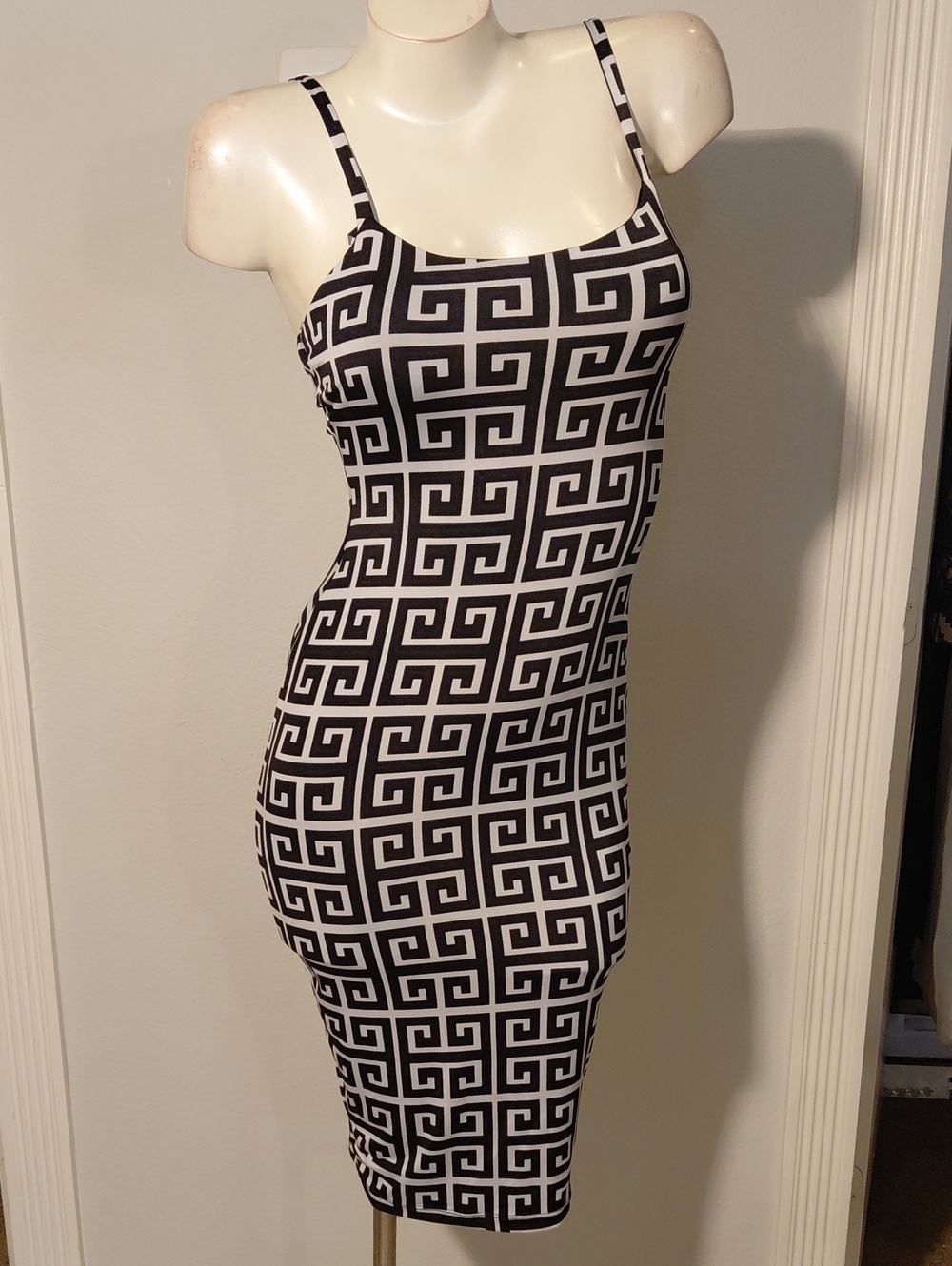 Geometric Bodycon Sleeveless Spaghetti Strap Dress